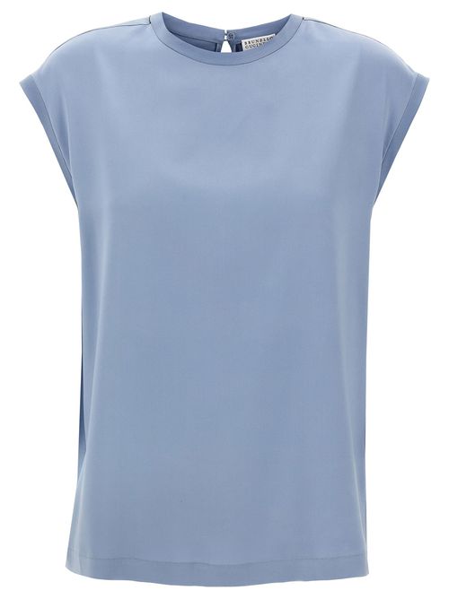 Brunello Cucinelli - Satin T-Shirt Light Blue