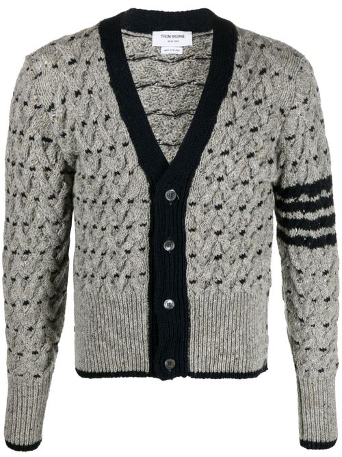 4-Bar Stripes cable-knit cardigan - Grey