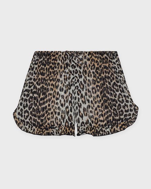 Ganni Shorts Chiffon Ruffle Leopard