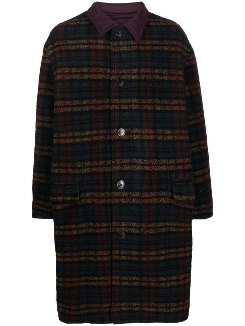 Checked single-breasted coat - Black