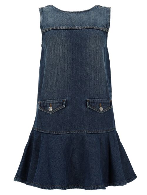 Denim Solid Round Neck Mini Dress