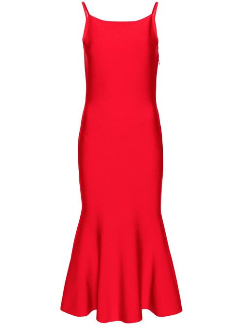 Square-neck flared midi dress
