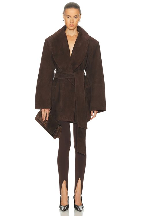 SEROYA Chandra Suede Jacket in Tobacco - Brown. XS also in M
