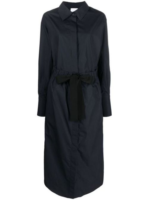 Belted long-sleeve shirt dress
