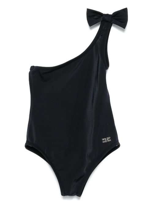 Crystal-embellished logo swimsuit - Black
