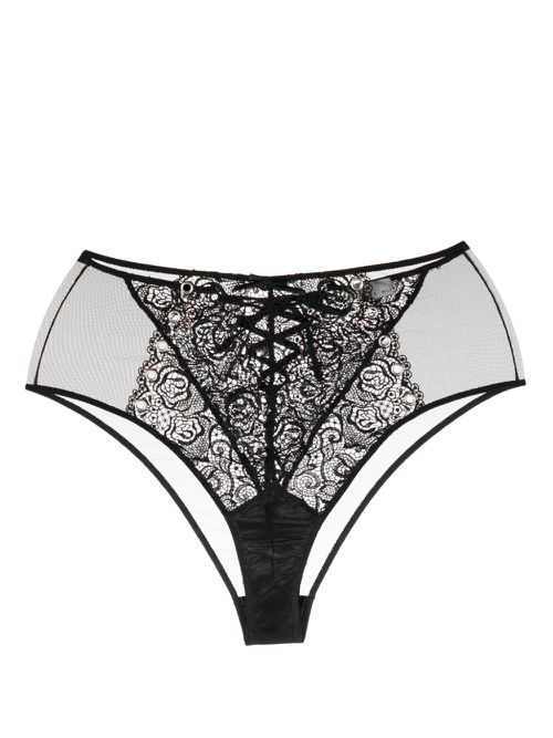 High-waist floral-lace briefs - Black