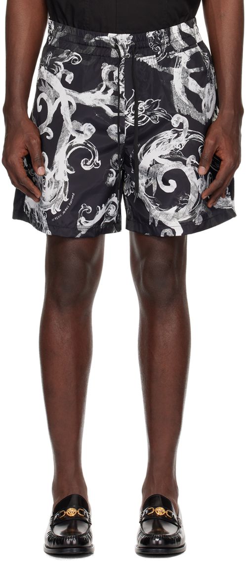 Versace Jeans Couture Black & White Watercolor Couture Shorts