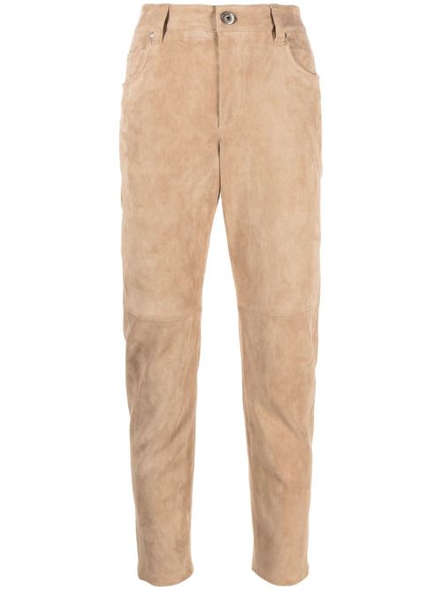 Cropped suede trousers - Brown