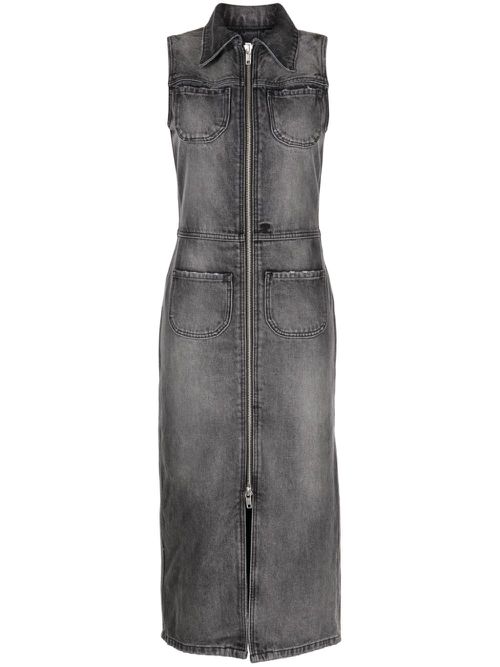 Sleeveless denim midi dress - Black