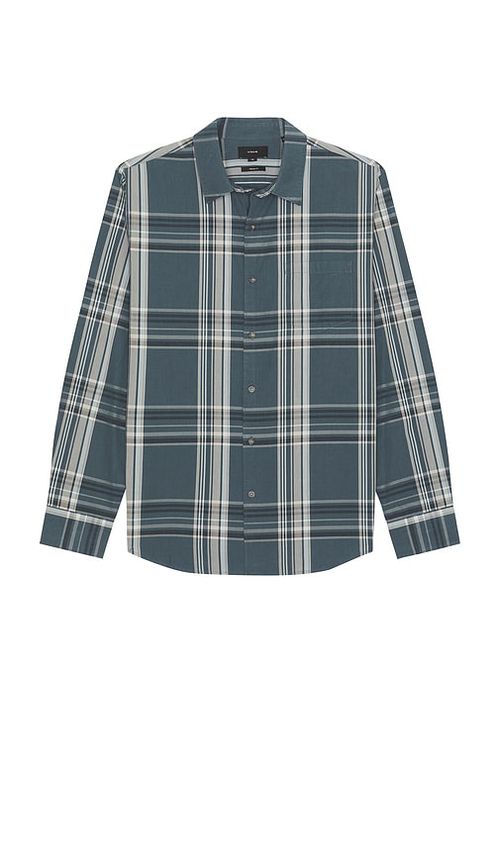 Vince Lorimer Plaid French Placket Shirt in Blue.  XL/1X. Also in L