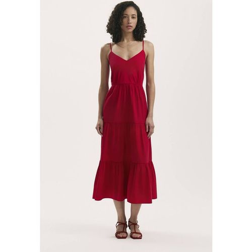 Finery London Emmie Cotton Strappy Midi Tiered Dress In Scarlet