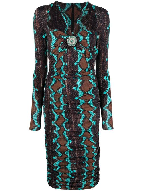 Snakeskin-print bodycon midi dress - Brown