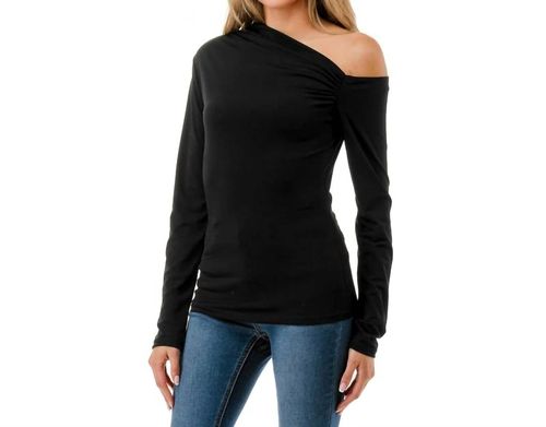 Open Shoulder Ruched Top In Navy