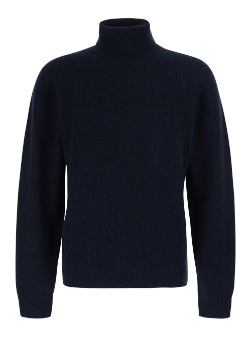 Virgin Wool Blend Turtleneck Sweater — Blue