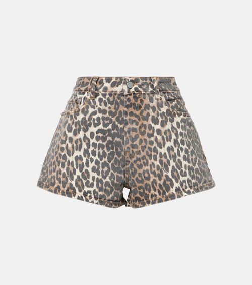 Ganni Leopard-print denim shorts