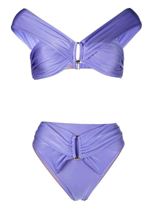 Gathered-detail high-waisted bikini - Purple