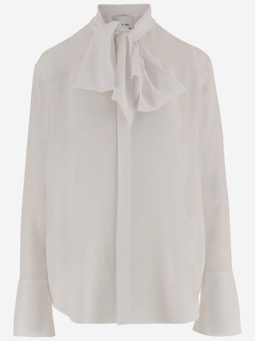Silk Mandarin Collar Shirt — White