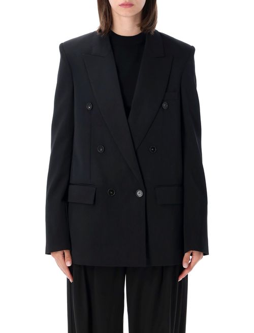 Oversized Double-Breasted Wool Blazer with Peak Lapels
