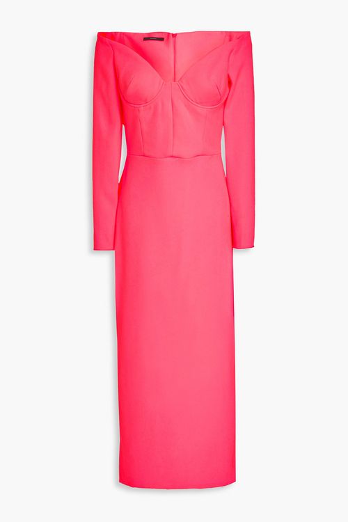 Off-the-shoulder neon crepe midi dress - Pink - UK 12