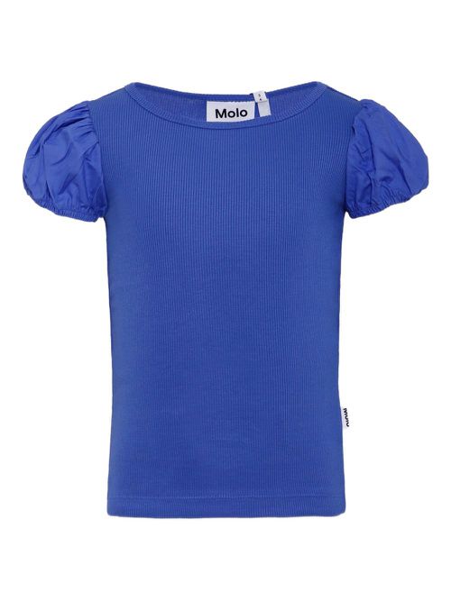 Puff-sleeve ribbed T-shirt - Blue
