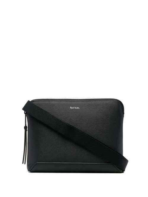 Logo-print leather messenger bag - Black