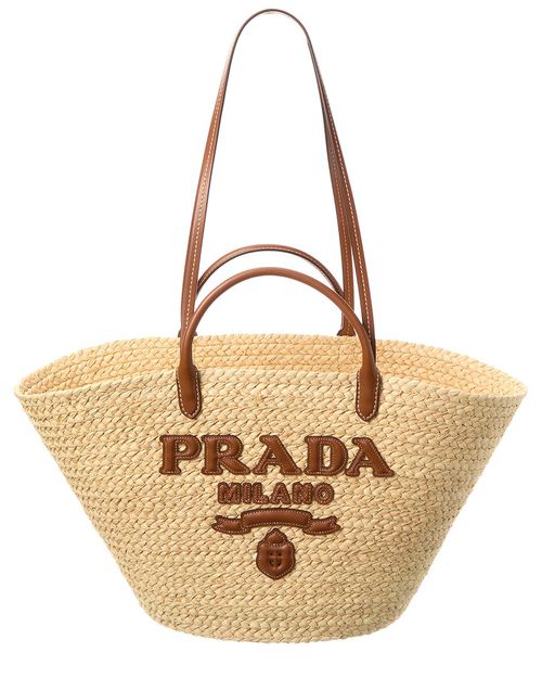Prada Large Raffia & Leather Tote