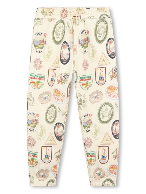All-over print cotton jogging trousers - Neutrals