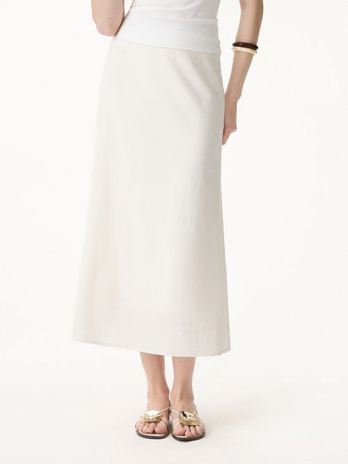 Lyocell-Linen Blend Maxi Flared Pull-On Skirt - Eggnog