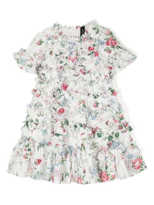 Floral Fantasy ruffled dress - White