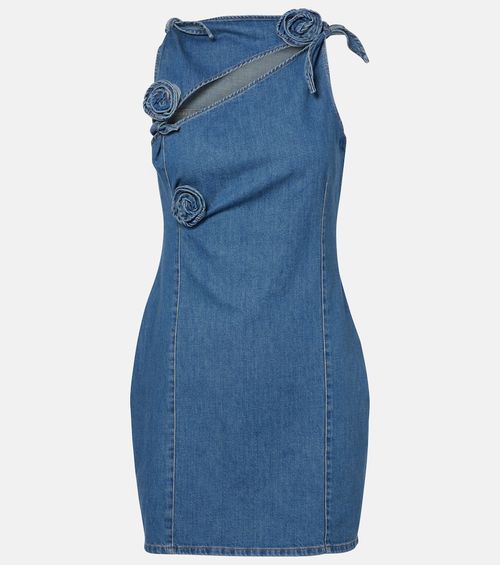 Floral asymmetric denim minidress