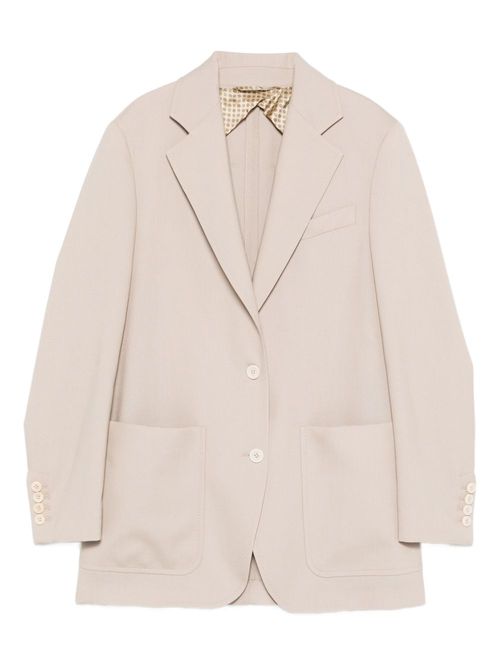 Front-Button Wool-Mohair Silk Jacket with Patch Pockets and Rear Slit (Size 40)