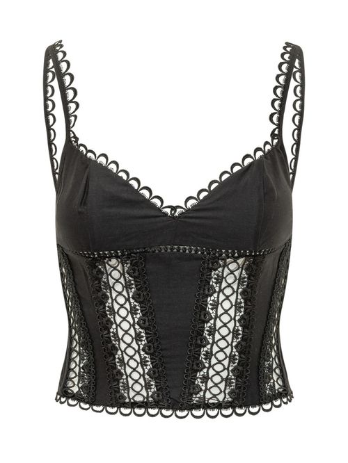 Black Embroidered V Neck Top