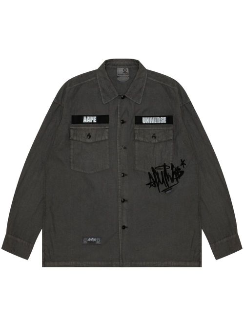 Logo-tape cotton-blend shirt - Black