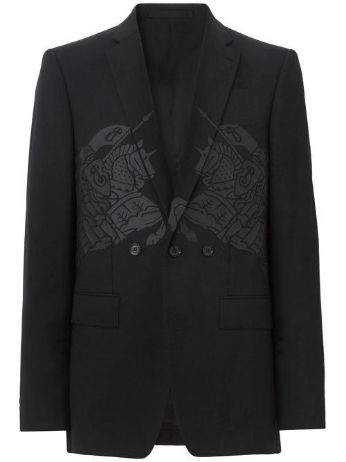 Graphic-print wool-cotton blazer - Black