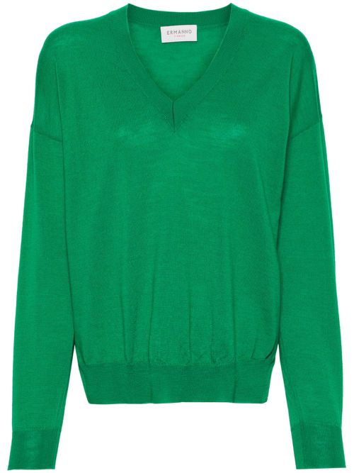 V-neck wool jumper - Green