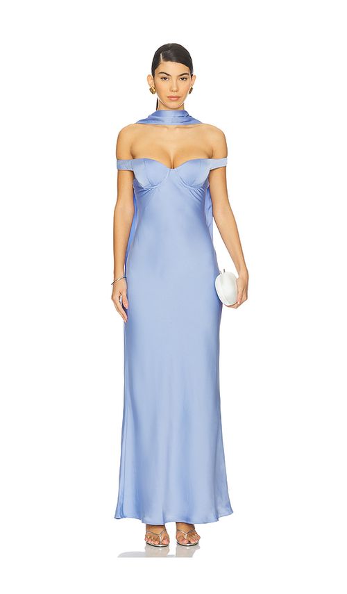 Runaway The Label Raphaella Off Shoulder Maxi Dress in Bluebell. XL also in L, M