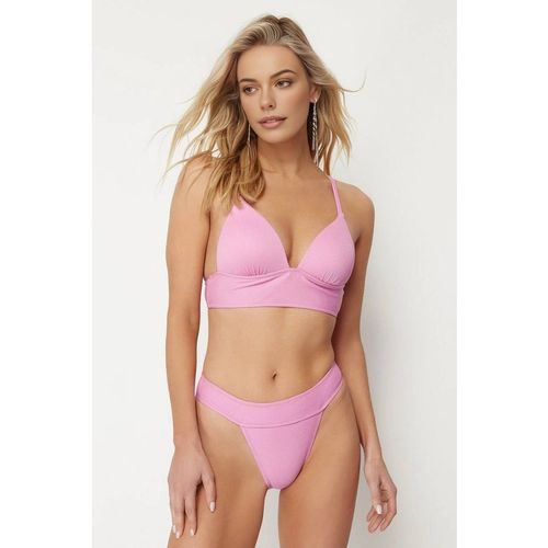 Wovcor Textured Regular Waist Bikini Bottom With Minimal High Leg Fit In Pink