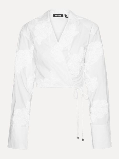 Embroidered Flower Long-Sleeve Cotton Shirt with Back Closure