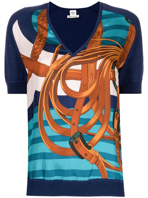 Pre-owned bridle strap-print knitted top - Blue