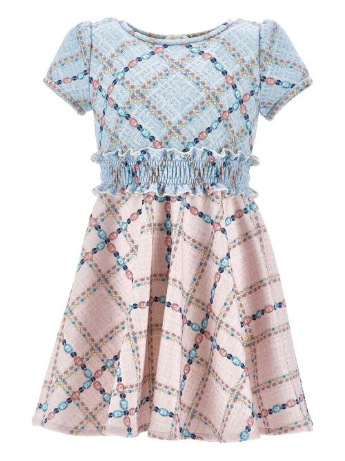 Smocking-detail check dress - Pink