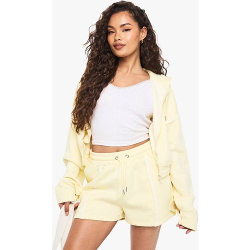 Boohoo Women's Exposed Seam Zip Through Short Tracksuit in Lemon | : Large