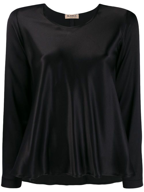 Flared satin top - Black