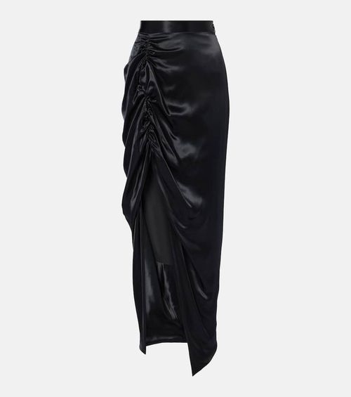 Gathered satin midi skirt