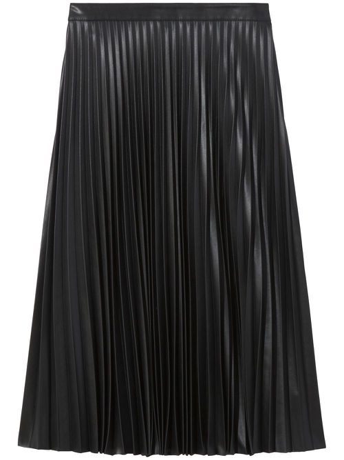 Faux-leather pleated skirt - Black
