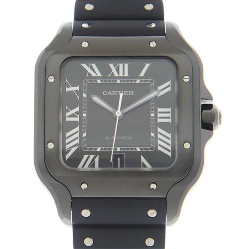 Santos Large Model Automatic Black Dial Black Rubber Mens Watch WSSA0039