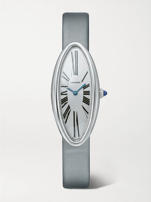 Cartier Vintage Baignoire Allongée 47mm Small 18-karat White Gold And Satin Watch - One size