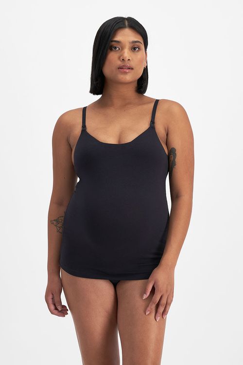Maternity Cotton Contour Support Singlet in Black 