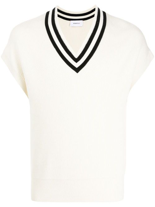 Striped wool vest - White