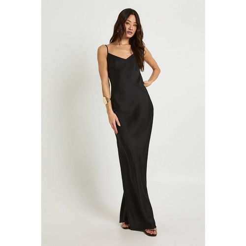 Boohoo Women's Tall Satin Slip Column Maxi Dress in Black