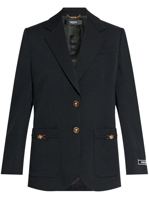 Logo-appliqué single-breasted blazer - Black